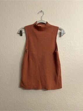 Soft cozy elevated casual Sleeveless Mock Neck knit top in Rust